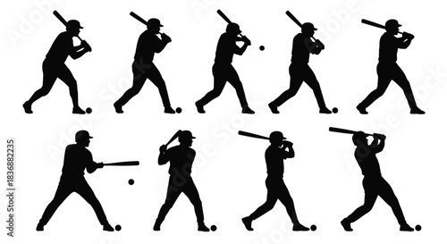 Baseball player swinging bat in various poses
