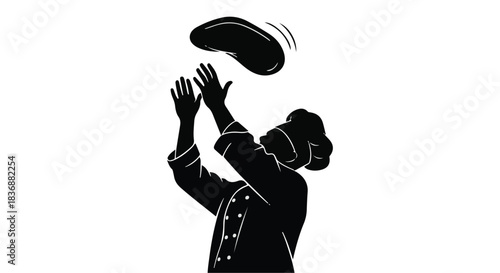 Skilled chef expertly tossing pizza dough high in the air, preparing a delicious meal.