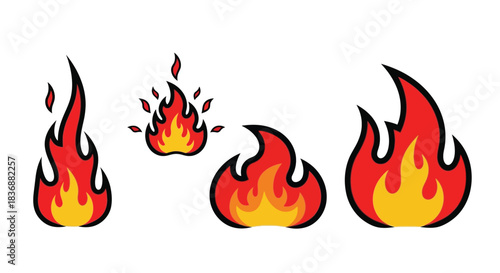 Vibrant cartoon flames for design and decoration