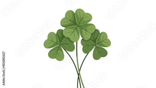 Three green clover leaves on a white background, symbol of luck and nature