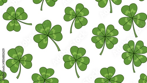 Vibrant green four-leaf clovers creating a lucky and cheerful seamless pattern, perfect for festive holiday designs or adding a touch of nature's good fortune to any project