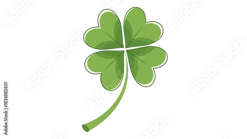 Hand-drawn style four-leaf clover illustration, a vibrant green symbol of good luck and fortune, perfect for St. Patrick's Day designs and charm themes