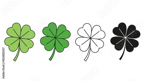 Four Leaf Clover Icons Representing Luck and Good Fortune