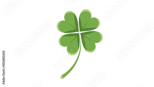 Simple and elegant illustration of a vibrant green four-leaf clover, a classic symbol of good luck, prosperity, and fortunate blessings, set against a clean white background