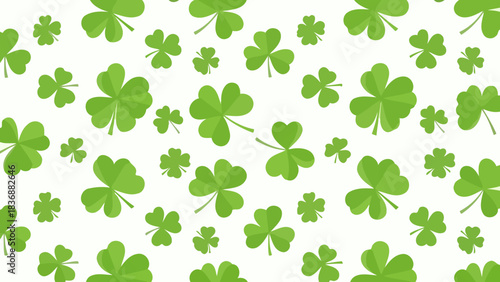 Seamless pattern of green shamrocks, celebrating Irish heritage and good luck on a white background