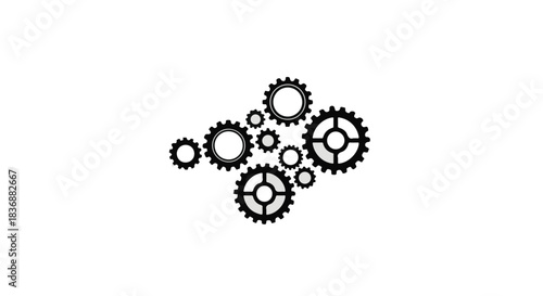 Interlocking gears symbolize connection and mechanical synergy in a clean, abstract design.