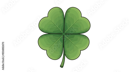 A vibrant green four-leaf clover symbolizing good luck and fortune, isolated on a white background