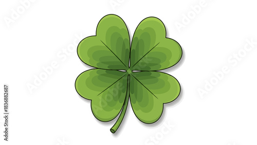 Vibrant green four-leaf clover vector illustration, a classic symbol of good luck, fortune, and prosperity, perfect for festive designs and natural charm