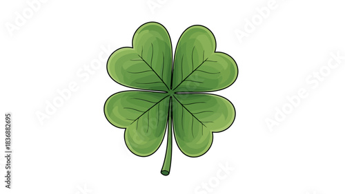 A vivid green four-leaf clover illustration, a symbol of good luck and fortune, isolated on a clean white background