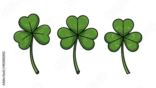 Three green shamrocks, a symbol of luck and Irish heritage, presented as a simple illustration for St