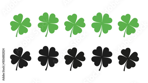 Collection of Green and Black Clover Leaves Symbolizing Luck and Fortune
