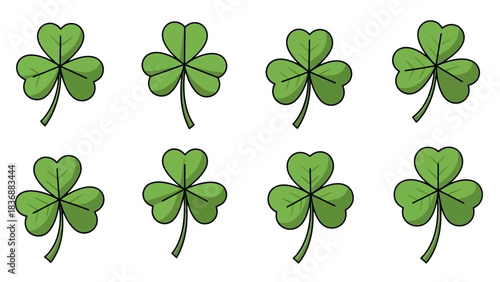 A collection of green shamrocks with three leaves each, representing good luck and Irish culture