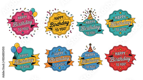 Birthday Party Icons Bundle – Colorful Cakes, Hats, and Party Elements