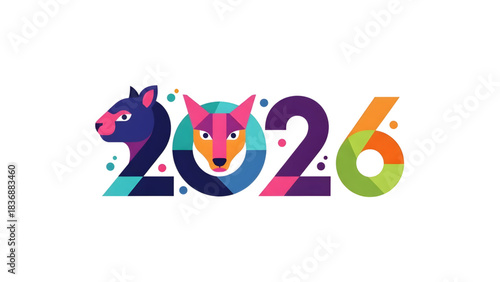 Modern Year 2026 Badge – Colorful Fox Mascot Typography 