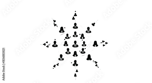 Abstract network of diverse people connected in a radial pattern, symbolizing community and communication.