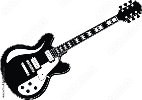 Classic Black Silhouette Vector of a Solid-Body Electric Guitar: Ideal Icon for Rock Music, Concerts, Entertainment, and Musical Instrument Themes.