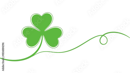 A charming illustration of a vibrant green shamrock with a delicate curling vine, symbolizing luck and Irish heritage