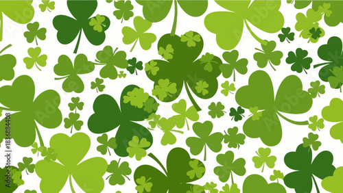 Vibrant green shamrock and clover pattern background, symbolizing luck and nature. A cheerful festive design ideal for celebrations, seasonal themes, and decorative projects