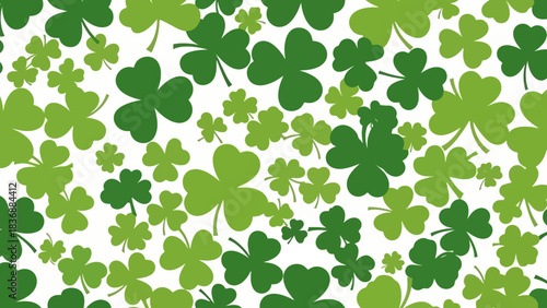 Vibrant green shamrock and four-leaf clover seamless pattern, perfect for St. Patrick's Day celebrations, Irish themed backgrounds, and lucky designs