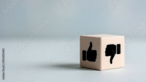 Wooden blocks with thumbs up and down symbols representing positive and negative feedback