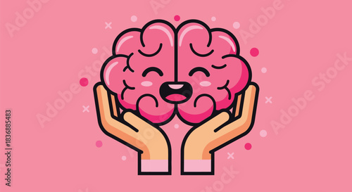 Caring hands cradle happy brain with joy and love