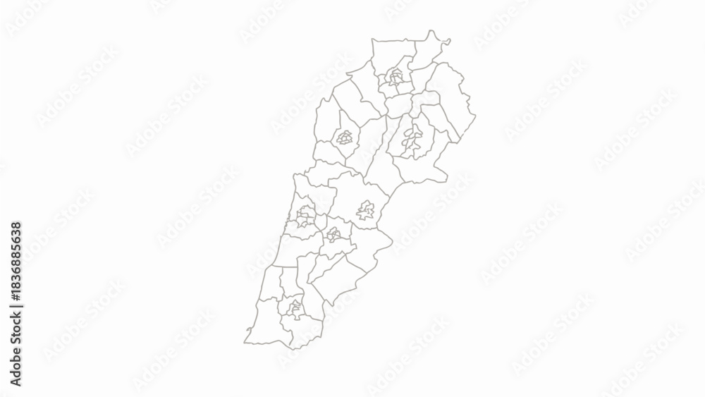 Obraz premium Lebanon map outline administrative regions geographic boundaries country.