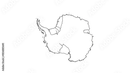 Antarctica outline map in black and white country.
