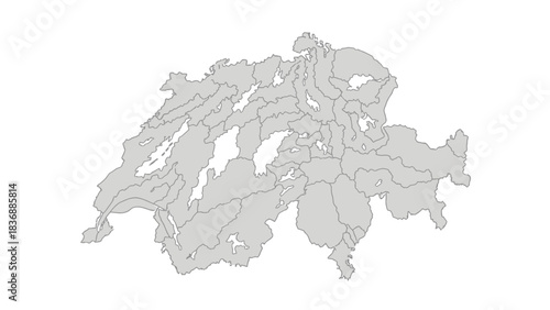 Detailed grey map of Switzerland showing its internal cantonal and district divisions.