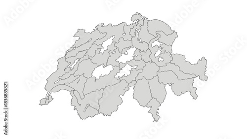 Detailed vector outline map of Switzerland showcasing its internal administrative divisions and geographic cantons, ideal for educational or political design projects
