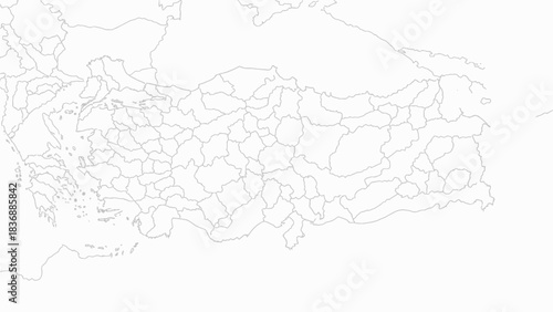 Outline map of Turkey showing its administrative divisions or provinces in a minimalist style.