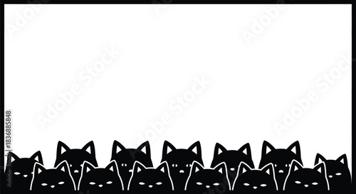 Black cat silhouettes in a row on white background