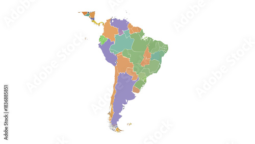 A colorful political map displaying the countries of South America and parts of Central America, highlighting their geographical distribution.