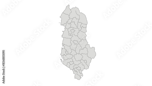 Map of Albania showing administrative divisions and regions, with borders clearly delineated