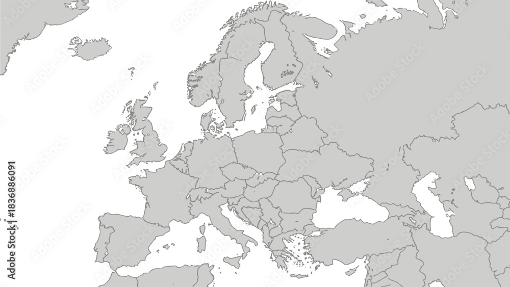 Fototapeta premium Map of Europe featuring country outlines and geographical borders for reference