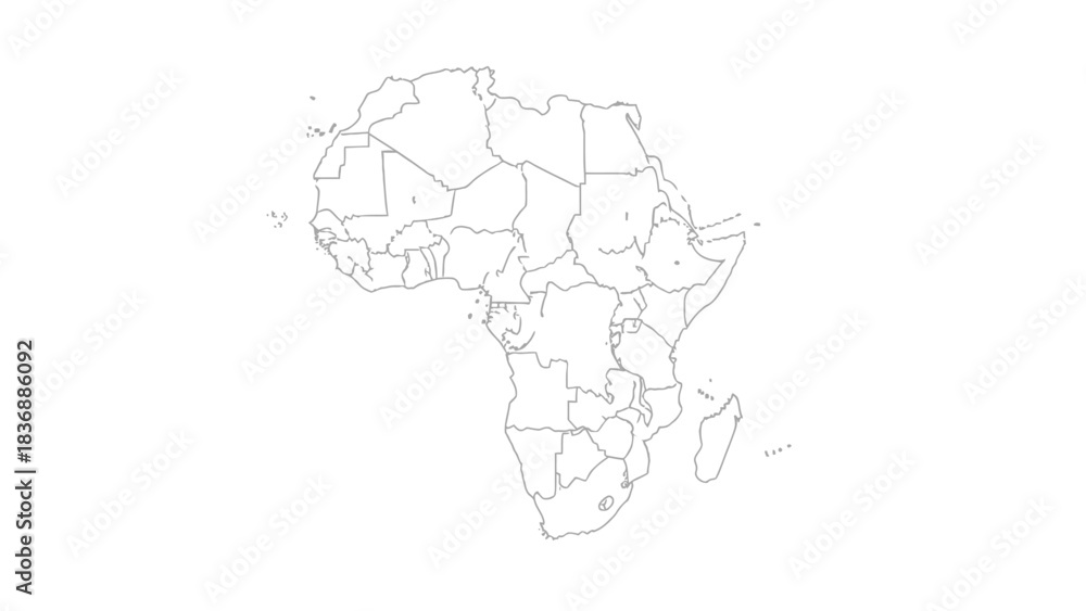 Fototapeta premium Outline map of the African continent showing country borders and major geographical regions, ideal for educational and informational purposes