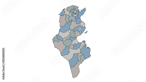 Detailed Political Map of Tunisia Illustrating Administrative Divisions and Regional Boundaries Across its Diverse North African Landscape