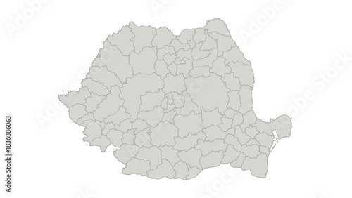 Map of Romania divided into administrative regions, showcasing country's geography and political divisions