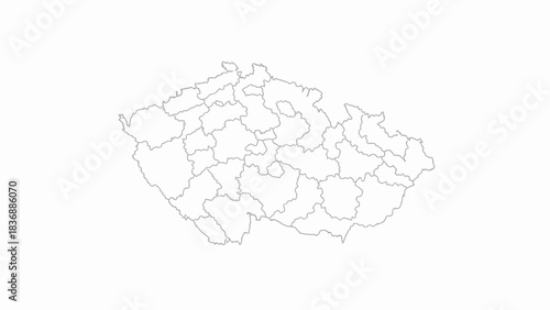Outline map of the Czech Republic with internal regional borders clearly delineated against a white background, representing geographical divisions