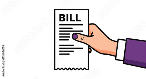 Hand holding bill with finger pointing to it closely