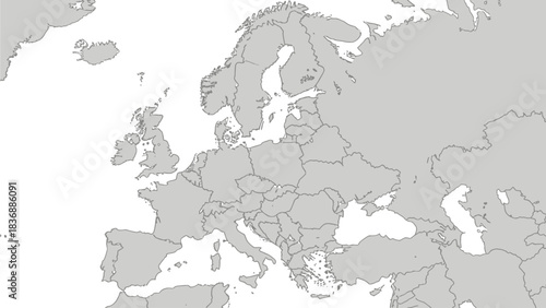 Map of Europe featuring country outlines and geographical borders for reference