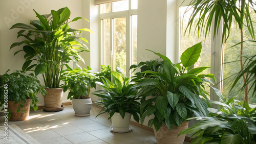 a-bright room filled with-numerous potted green