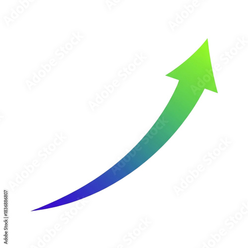 Dynamic gradient arrow curves upward showing strong progress, growth, and positive business success trajectory against white background