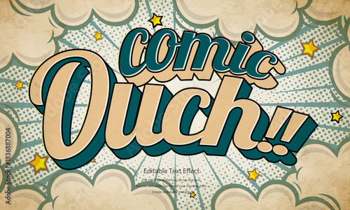 [Editable Text Effect Logo] ” Comic Ouch  Logo” The title logo style is a Classic comic book logo style printed on antique retro paper.