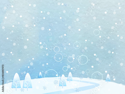 雪が降る冬の風景イラスト