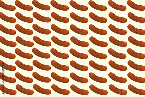 Sausage Seamless Pattern Illustration, Fried Meat Product Vector Background