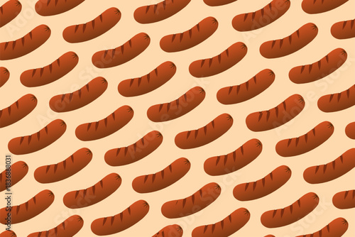 Sausage Seamless Pattern Illustration, Fried Meat Product Vector Background
