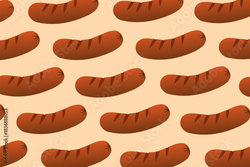 Sausage Seamless Pattern Illustration, Fried Meat Product Vector Background