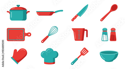 Delightful kitchenware collection for your culinary creations, featuring pot, pan, knife, and more, ready for delicious recipes and cooking inspiration