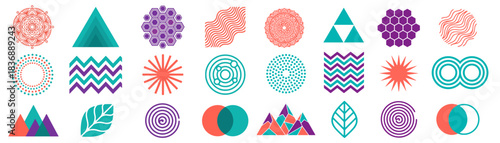 Vibrant collection of geometric shapes offers a modern and eye-catching design element for branding, patterns, and creative projects with a playful aesthetic