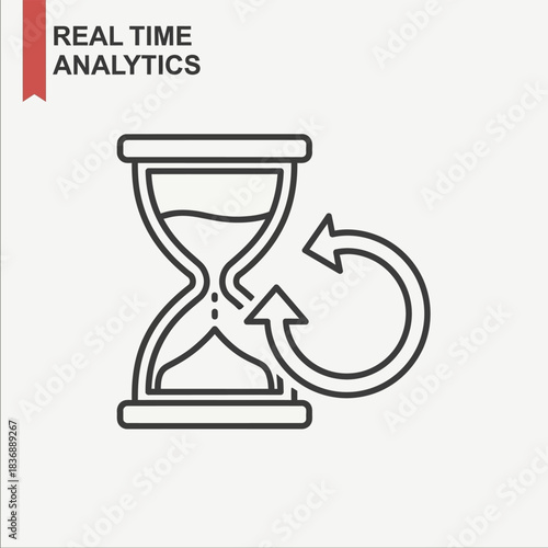 Real Time Analytics Hourglass with Refresh Arrows Icon.